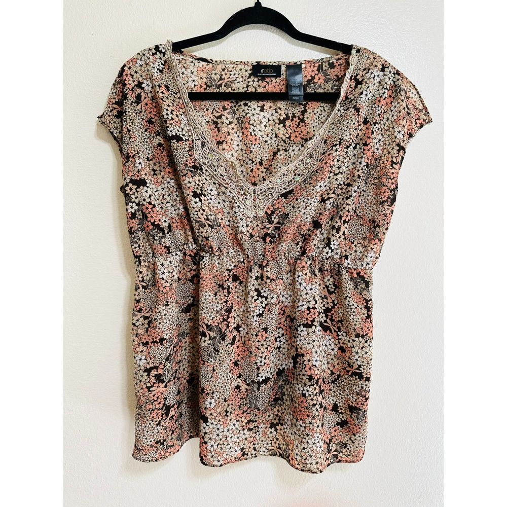 Ratio by Liz Claiborne BOHO Sheer Babydoll Top with Crocheted Neckline, Size 12